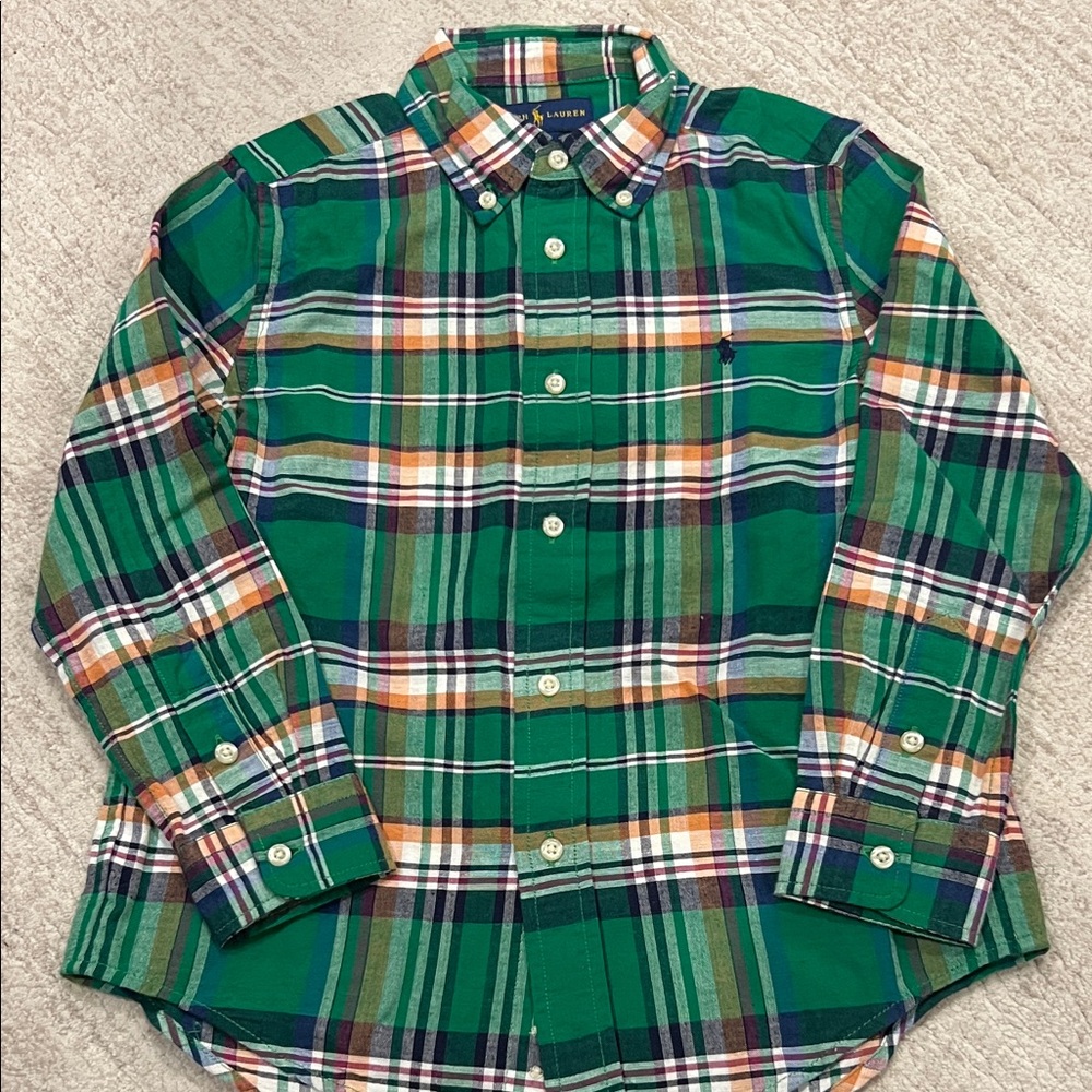 Ralph Lauren Green Plaid Kids Button Down Shirt
